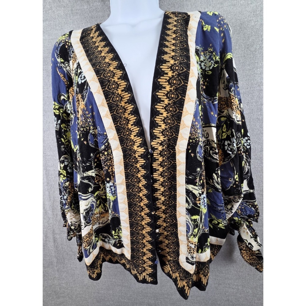 Free People L Tie Sleeve Tiger Artsy Top Blouse Catch Me If You Can Festival